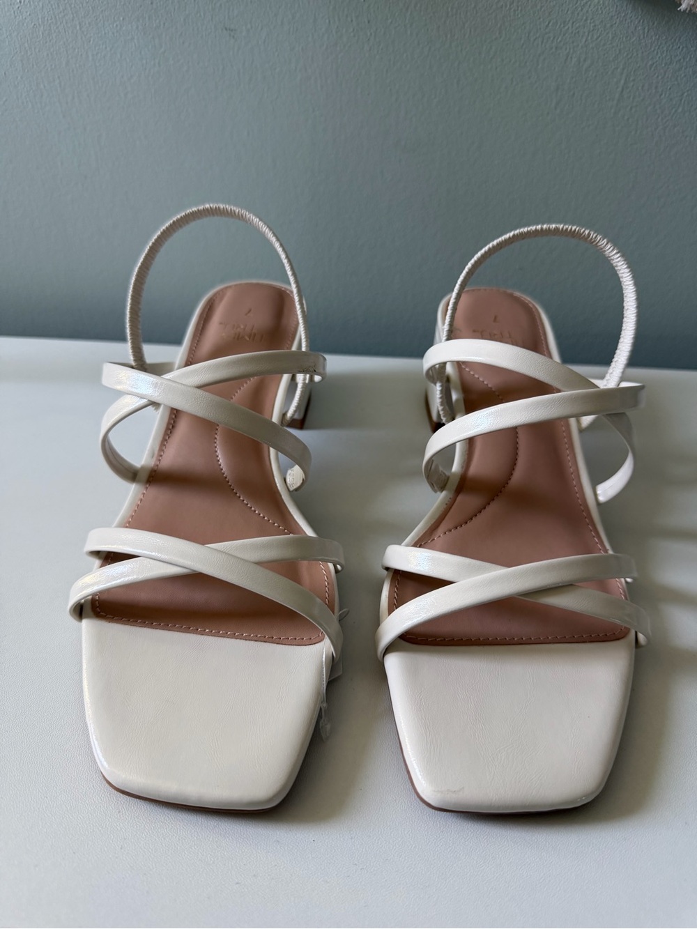 Time and Tru White Strappy Square-Toe Slingback Sandals